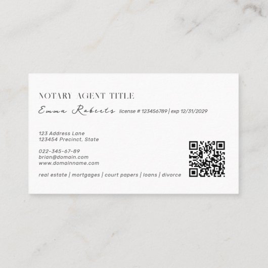 Moderne Feather Pen Logo Notary Writer QR Code Visitenkarte (Rückseite)