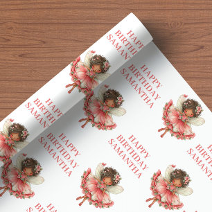 Moderne Feen-Mädchen-Rot-werden-Blumen-Geburtstags Geschenkpapier