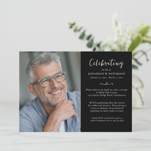 Moderne Feier des Lebens Fotos Gedicht nach Maß Einladung (Stehend Vorderseite)