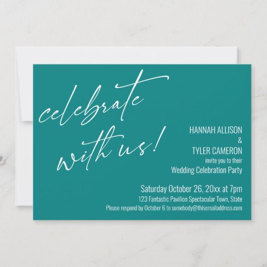 Moderne Feier mit Aquamariner Hochzeitsempfehlung Einladung (Vorderseite)