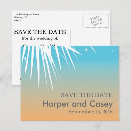 Moderne Feier Save the Date Postkarte (Vorne/Hinten)