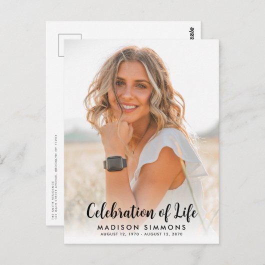 Moderne Feier zum Leben Einfaches Foto Beerdigung Postkarte (Vorne/Hinten)