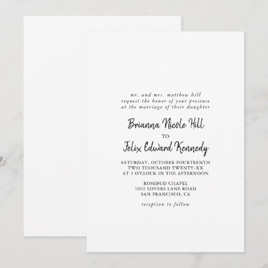 Moderne feierliche Hochzeit Einladung (Vorne/Hinten)