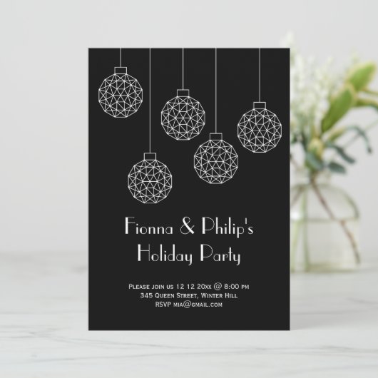 Moderne Feiertage Schwarz Einladung (Stehend Vorderseite)