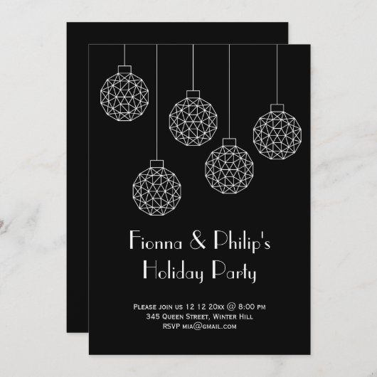 Moderne Feiertage Schwarz Einladung (Vorne/Hinten)