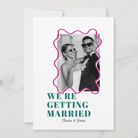 moderne, feine, funky, dunkelgrüne und rosa Hochze Einladung (Rückseite)