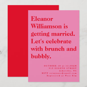 Moderne, feine Rosa und rote Typografie Bridal Bru Einladung