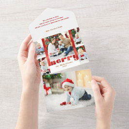 Moderne, feine Rote Merry Typografie 5-Foto All In One Einladung