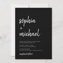 Moderne, feine Schrift Schwarz und Weiß Hochzeit Einladung