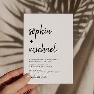 Moderne, feine Schrift Schwarz und Weiß Hochzeit Einladung