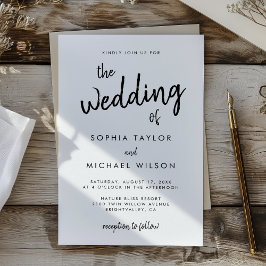 Moderne, feine Schrift Schwarz und Weiß Hochzeit Einladung