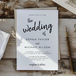 Moderne, feine Schrift Schwarz und Weiß Hochzeit Einladung