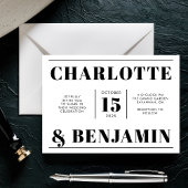 Moderne, feine, schwarz-weiße, horizontale Hochzei Einladung