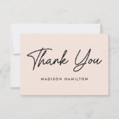 Moderne, feine Script Blush Baby Dusche Dankeskarte (Vorderseite)