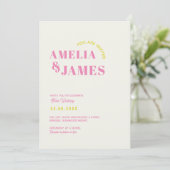 moderne, feine Wavy Funky Chartreuse & rosa Weddin Einladung (Stehend Vorderseite)
