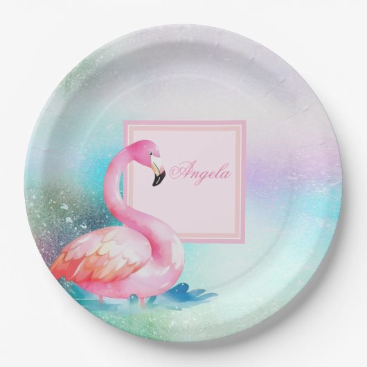 Moderne feminine farbenfrohe, niedliche Flamingos Pappteller (Vorderseite)