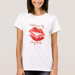 Moderne feminine glänzende rote Lippen, Maskenbild T-Shirt