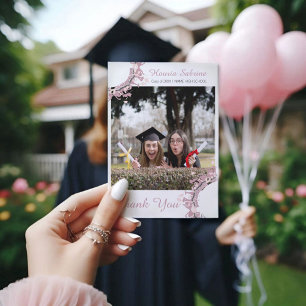Moderne feminine rosa Abschluss-Silhouette mit Rah Dankeskarte