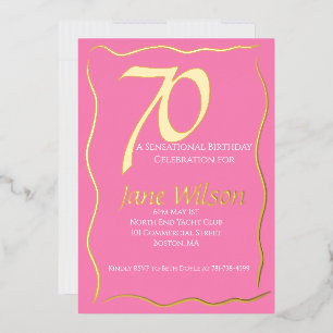 Moderne feminine rosa und Folie 70. Geburtstag Folieneinladung