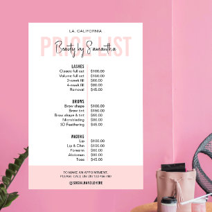 Moderne feminine rosafarbene Preisliste für Schönh Poster