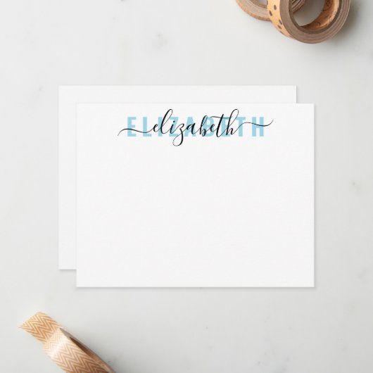 Moderne Feminine Script Bold Typografy Light Blue Mitteilungskarte (Vorderseite/Rückseite Beispiel)