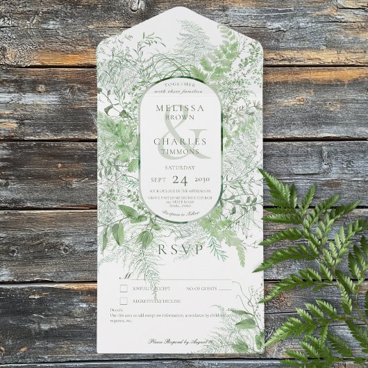 Moderne Fern Green Folies Weiß kein Abendessen All In One Einladung