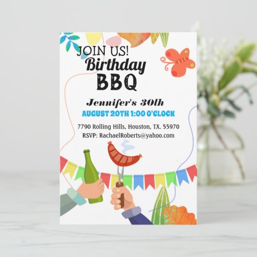 Moderne Festivallage GRILLEN Geburtstag Einladung (Stehend Vorderseite)