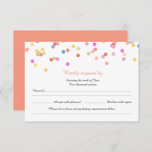 Moderne Festivals Confetti Wedding RSVP Cards (Vorne/Hinten)