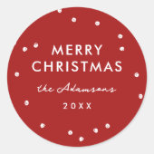Moderne Festivals Rot & Weiße Punkte Frohe Weihnac Runder Aufkleber (Vorderseite)