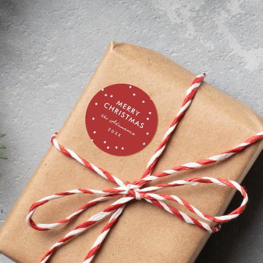 Moderne Festivals Rot & Weiße Punkte Frohe Weihnac Runder Aufkleber