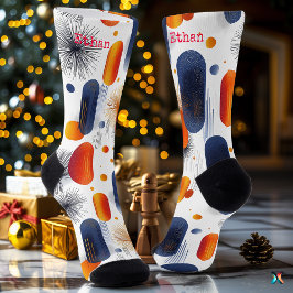 Moderne FestivSocken mit Abstraktem Blau und Orang Socken