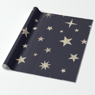 Moderne festliche Black Gold Star Rolle Geschenkpapier