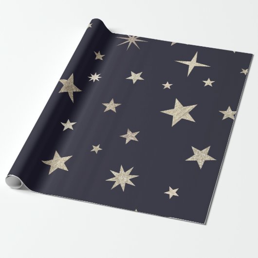 Moderne festliche Black Gold Star Rolle Geschenkpapier (Ungerollt)