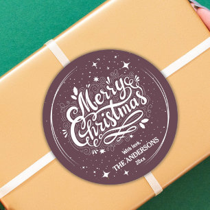 Moderne festliche Bordeaux & weiß Frohe Weihnachte Runder Aufkleber