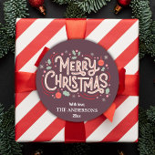 Moderne festliche Bordeaux & weiß Frohe Weihnachte Runder Aufkleber
