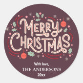 Moderne festliche Bordeaux & weiß Frohe Weihnachte Runder Aufkleber (Vorderseite)