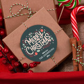 Moderne festliche dunkle aquamarin & weiß Frohe We Runder Aufkleber