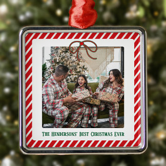 Moderne Festliche Familienfoto Weihnachten Ornament Aus Metall