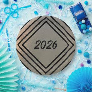 Moderne Festliche Gebürstete Metall 2026 Silvester Pappteller
