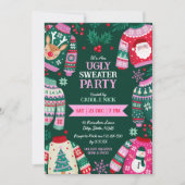 Moderne festliche, hässliche, rot, grün und rosa einladung (Vorderseite)