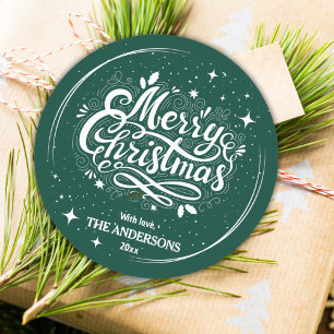 Moderne festliche niedliche Grün & Weiß Frohe Weih Runder Aufkleber