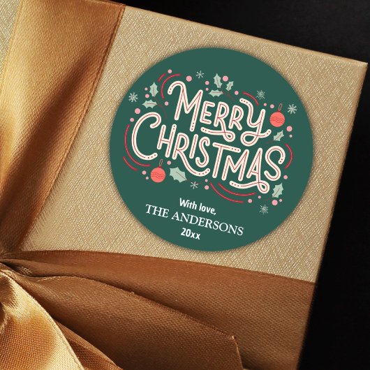 Moderne festliche niedliche Grün & Weiß Frohe Weih Runder Aufkleber