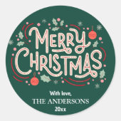 Moderne festliche niedliche Grün & Weiß Frohe Weih Runder Aufkleber (Vorderseite)