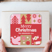 Moderne festliche niedliche Rot & Weiß Frohe Weihn Quadratischer Aufkleber