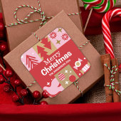 Moderne festliche niedliche Rot & Weiß Frohe Weihn Quadratischer Aufkleber