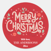 Moderne festliche niedliche Rot & Weiß Frohe Weihn Runder Aufkleber (Vorderseite)