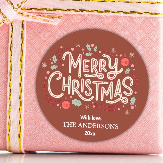 Moderne festliche niedliche Rot & Weiß Weihnachten Runder Aufkleber