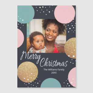 Moderne festliche Punkte Schnee Foto Weihnachten Magnetkarte