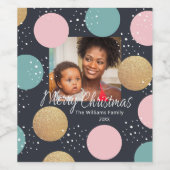 Moderne festliche Punkte Schnee Foto Weihnachten Weinetikett (Einzelnes Label)