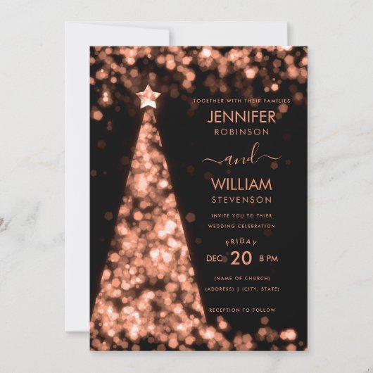 Moderne festliche Rose Goldbaum Weihnachtsfeier Einladung (Vorderseite)